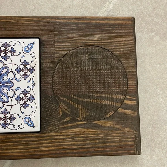 Vintage Wooden Large Coaster with Tiling - Picture 5 of 8